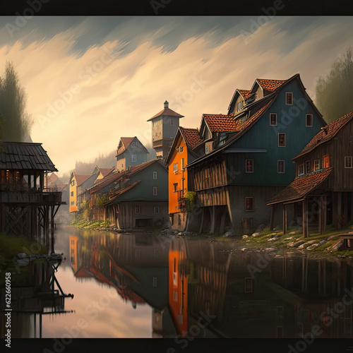 view of the old town country - generative ai