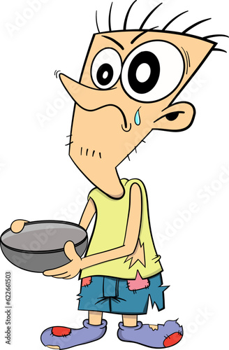 cartoon poor beggar vector illustration.