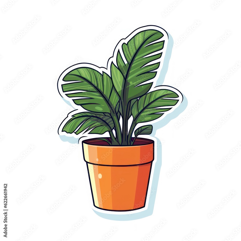House plant in a pot, cartoon sticker design