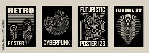 Retro futuristic Y2k abstract geometric posters, wall art, t-shirt prints, banners