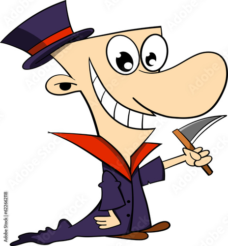 cartoon Witcher smiles vector illustration.