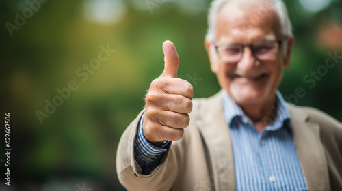 Man with Thumb Up, smiling, blurred background