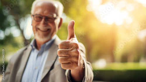 Man with Thumb Up, smiling, blurred background