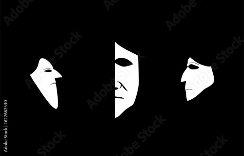 White Theatre Masks on Black