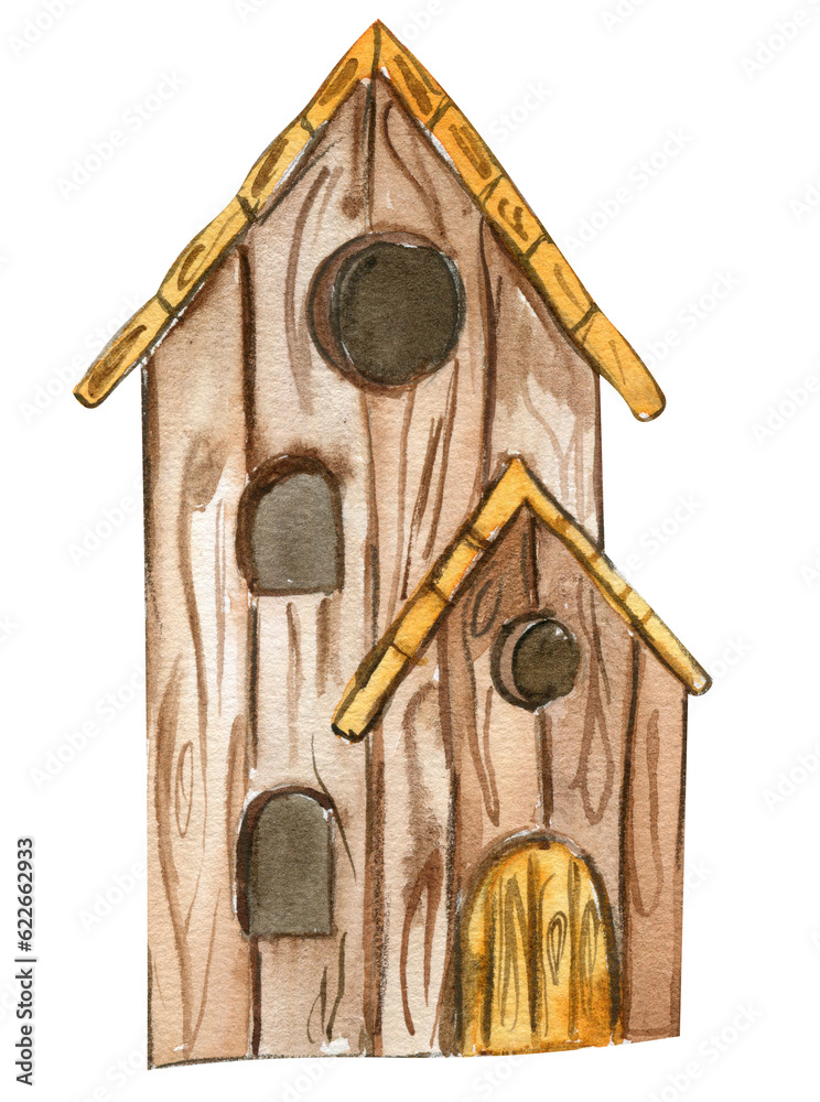 An old wooden house . An old rusty enamel element. Hand drawn watercolor illustration. Perfect for wedding invitation, greetings card, posters. An old wooden house . An old rusty enamel element. Hand drawn watercolor illustration. Perfect for wedding invitation, greetings card, posters.
