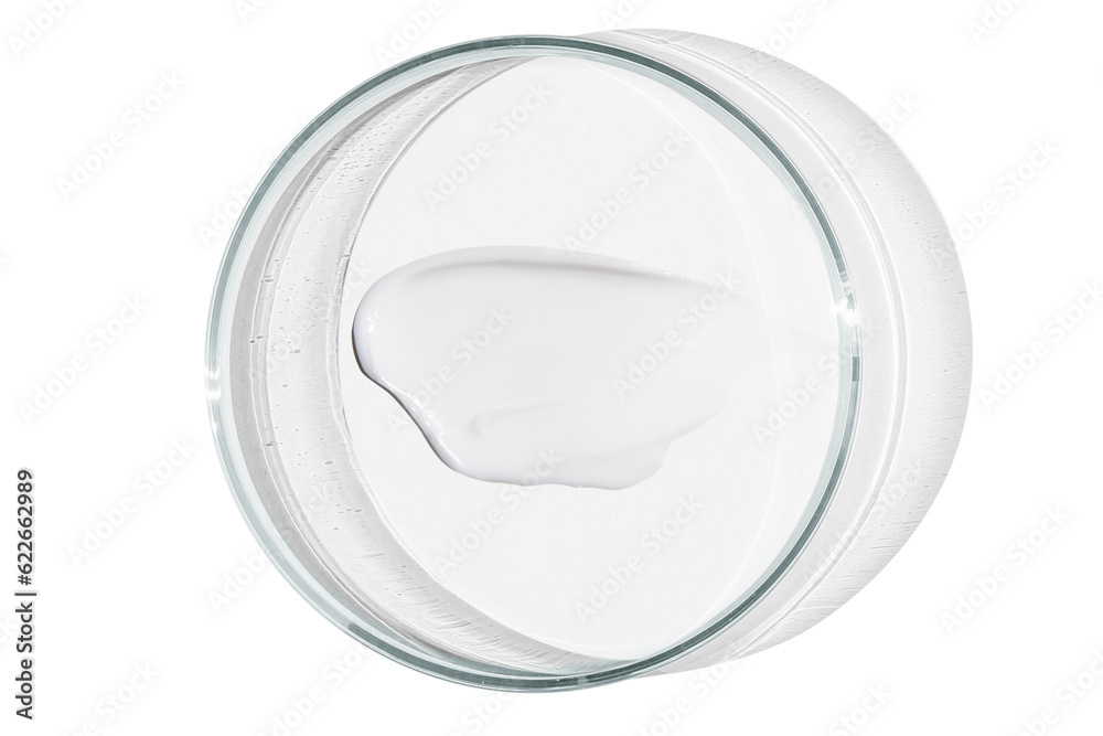 Petri dish isolated on empty background. A smear of cosmetic cream in a Petri dish. Petri dish isolated on empty background. A smear of cosmetic cream in a Petri dish.