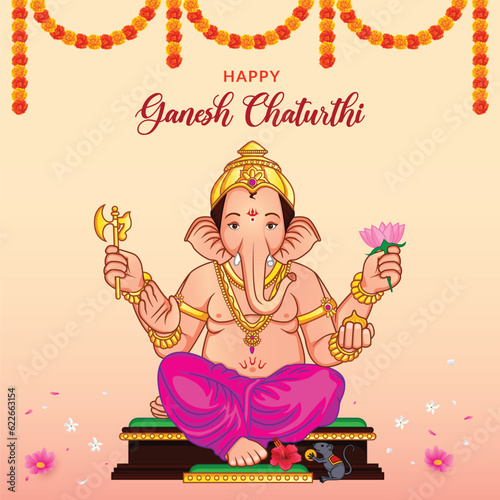 Happy Ganesh Chaturthi Golden festival background 