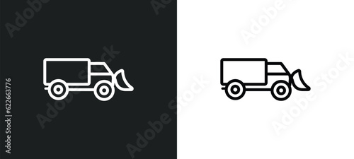 snowplow outline icon in white and black colors. snowplow flat vector icon from winter collection for web, mobile apps and ui.