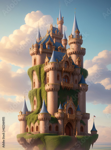 Enchanted castle in the clouds. Ai generated