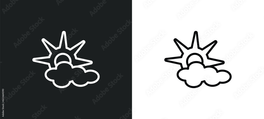clouds and sun outline icon in white and black colors. clouds and sun flat vector icon from weather collection for web, mobile apps ui.