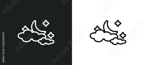 cloudy night outline icon in white and black colors. cloudy night flat vector icon from weather collection for web, mobile apps and ui.