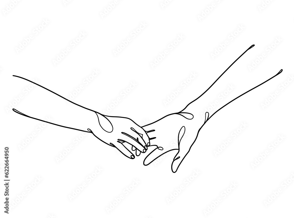 Continuous line drawing of hands couple trendy minimalist illustration. Vector illustration. Continuous line drawing of hands couple trendy minimalist illustration. Vector illustration.