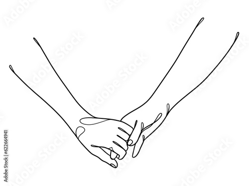 Continuous line drawing of hands couple trendy minimalist illustration. Vector illustration.