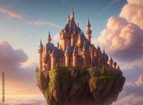 Enchanted castle in the clouds. Ai generated