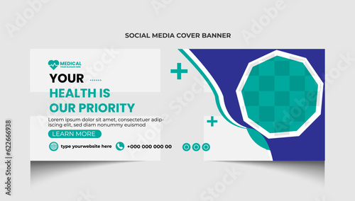 Healthcare or medical social media facebook cover template design or medical web banner template design.