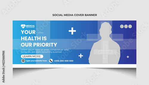 Healthcare or medical social media facebook cover template design or medical web banner template design.