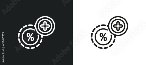 more percentage plus button outline icon in white and black colors. more percentage plus button flat vector icon from user interface collection for web, mobile apps and ui.