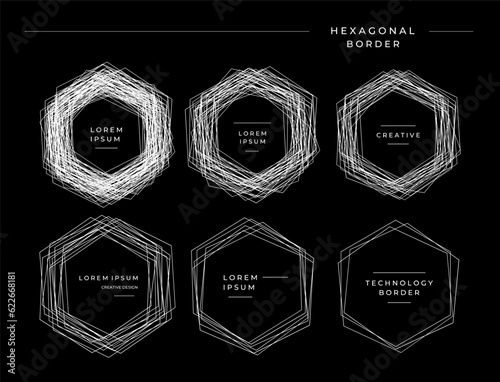 Set of abstract hexagonal blend line scribble border logo