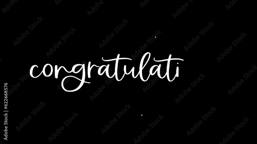 Congratulations Handwritten Animated Text in black background.
Congratulations suitable for festival, Anniversary, Celebration,
Happy Birthday, Wedding, Christmas. Congratulations text animation