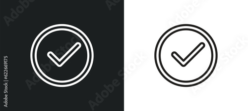 round done button outline icon in white and black colors. round done button flat vector icon from user interface collection for web, mobile apps and ui.