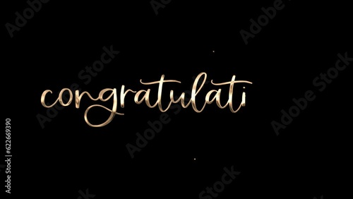 Congratulations Handwritten Animated Text in Gold Color.
Congratulations suitable for festival, Anniversary, Celebration,
Happy Birthday, Wedding, Christmas. Congratulations text animation photo