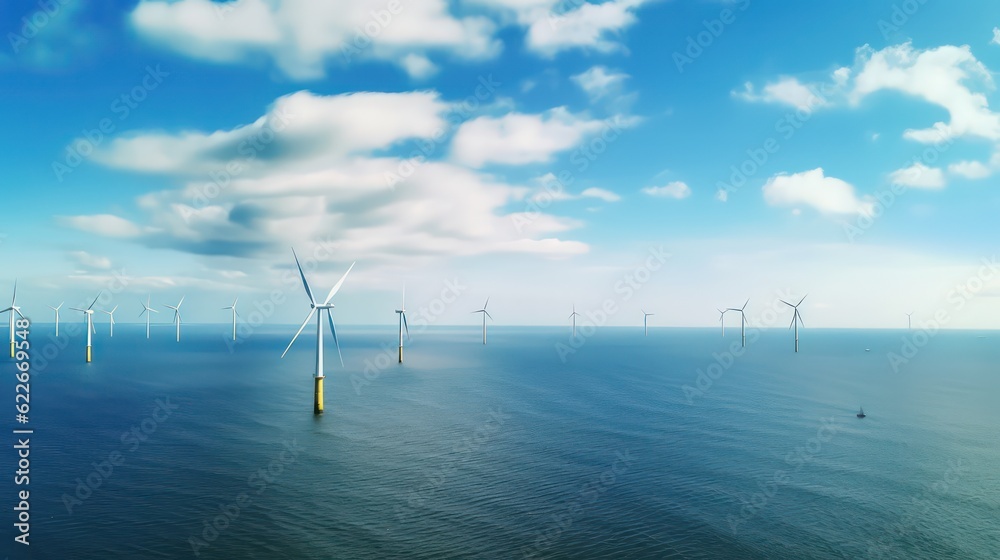 Green Energy Horizon Offshore Windmill Park in Flevoland, Netherlands