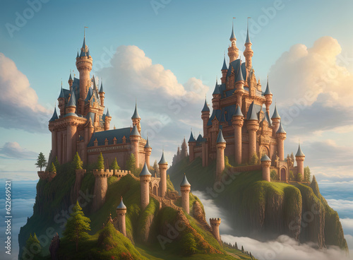 Enchanted castle in the clouds. Ai generated