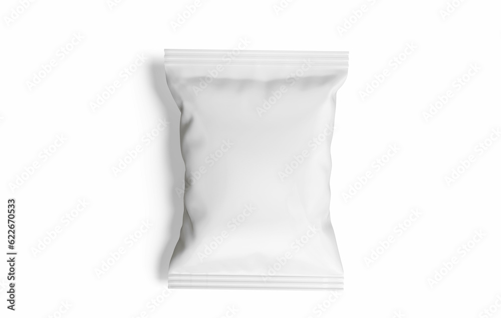 Potato chips packaging white color and rendered with 3D software Potato chips packaging white color and rendered with 3D software