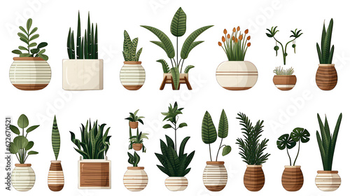 Set of house plants illustrations cartoon