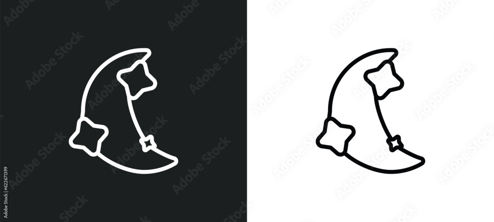 basic moon outline icon in white and black colors. basic moon flat vector icon from travel collection for web, mobile apps and ui.