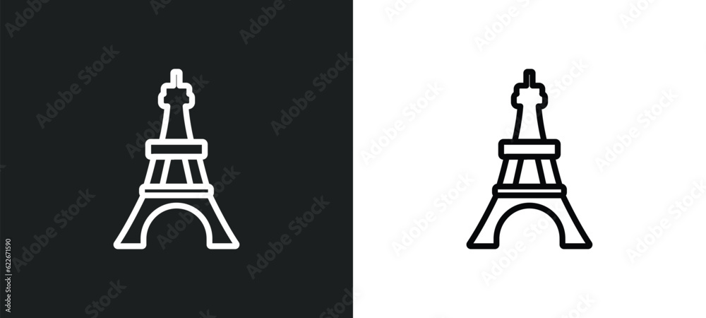 Fototapeta premium eiffel tower outline icon in white and black colors. eiffel tower flat vector icon from travel collection for web, mobile apps and ui.