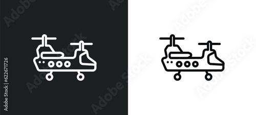 military helicopter outline icon in white and black colors. military helicopter flat vector icon from transport aytan collection for web, mobile apps and ui. photo