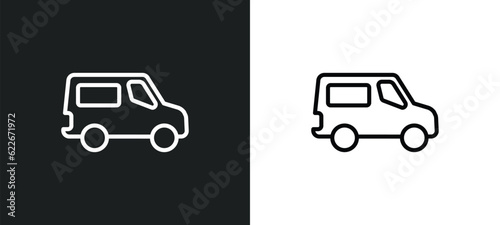 minivan outline icon in white and black colors. minivan flat vector icon from transportation collection for web, mobile apps and ui.