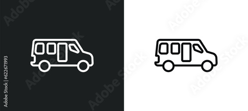 minibus outline icon in white and black colors. minibus flat vector icon from transportation collection for web, mobile apps and ui.