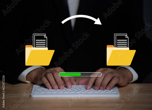 Data transfer through cloud technology Exchange data with modern internet technology that is fast and secure Internal document backup on online databases,Transfer files data system relocation concept