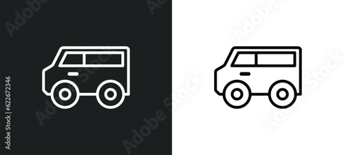 minivan outline icon in white and black colors. minivan flat vector icon from transportation collection for web, mobile apps and ui.