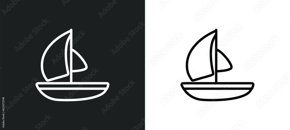 catamaran outline icon in white and black colors. catamaran flat vector ...