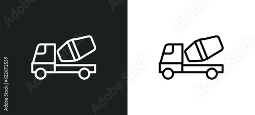 cement truck outline icon in white and black colors. cement truck flat vector icon from transportation collection for web, mobile apps and ui.