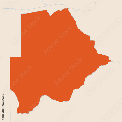 Map of the country of Botswana highlighted in orange isolated on a beige blue background