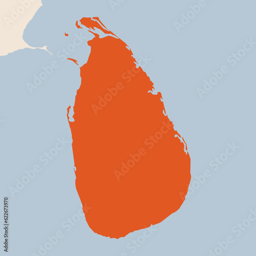 Map of the country of Sri Lanka highlighted in orange isolated on a beige blue background photo