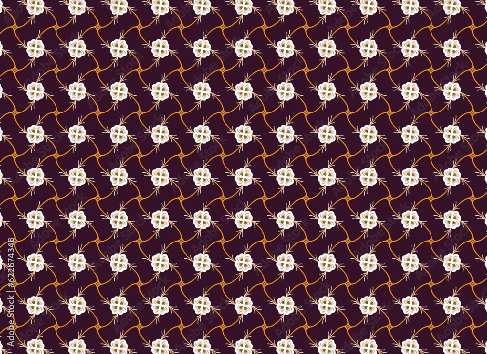 Fototapeta premium Cream floral on damask pattern abstract tribal geometric shapes symmetry classic style retro vintage background wallpaper print clothing illustration vector rug tile.