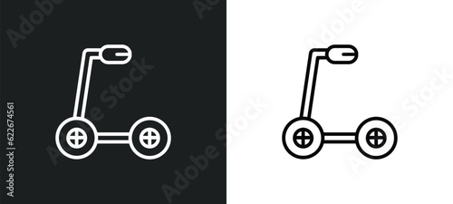 scooter toy outline icon in white and black colors. scooter toy flat vector icon from toys collection for web, mobile apps and ui.