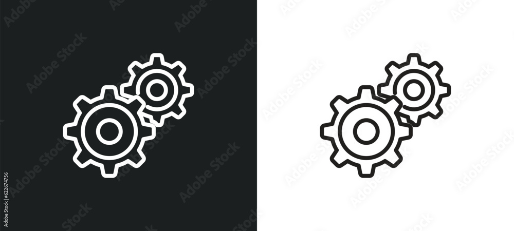 tings gears outline icon in white and black colors. tings gears flat vector icon from tools and utensils collection for web, mobile apps and ui.