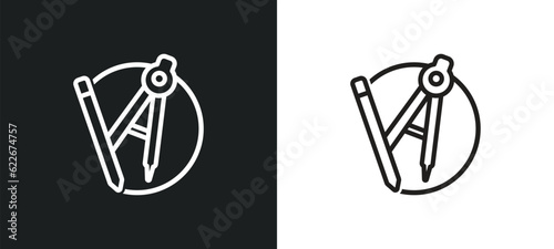 compass mathematics tool for drawing circles outline icon in white and black colors. compass mathematics tool for drawing circles flat vector icon from tools and utensils collection for web  mobile