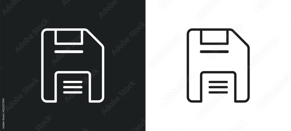 face down floppy disk outline icon in white and black colors. face down floppy disk flat vector icon from tools and utensils collection for web, mobile apps and ui.