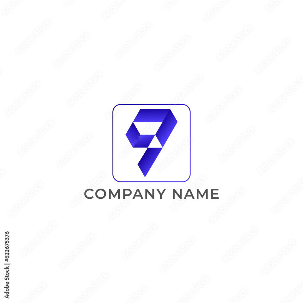 ILLUSTRATION ABSTRACT NUMBER 9 GRADIENT BLUE COLOR GEOMETRIC LOGO ICON TEMPLATE DESIGN VECTOR