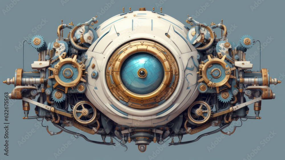 cyborg man. Mechanical skull.