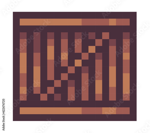 Pixel art box. Cartoon crate icon, isolated vector graphic illustration pixel art icon game assets 8-bi sprite. Wooden gate element fence for a computer game. Minimalistic pixel container object