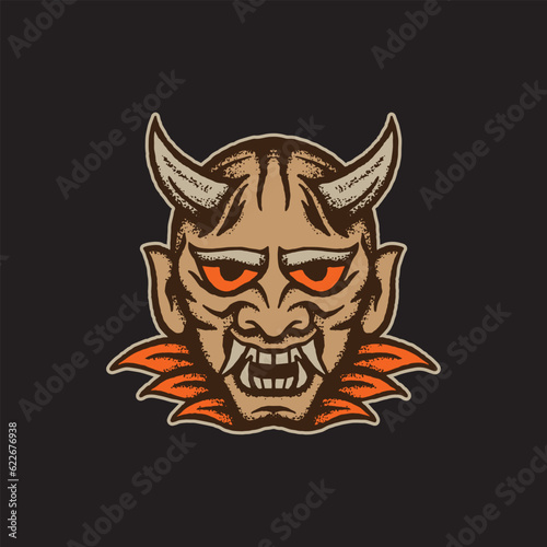 Devil head art Illustration hand drawn style for tattoo, sticker, logo etc