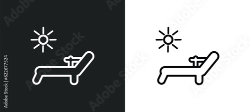 deck chairs and sun outline icon in white and black colors. deck chairs and sun flat vector icon from summer collection for web, mobile apps ui.